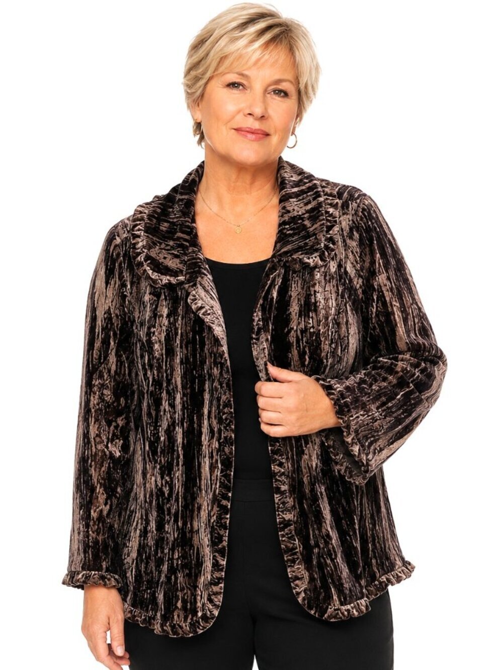 Victor Costa Occasion Brown Velvet Ruffled Blazer Jacket NWT